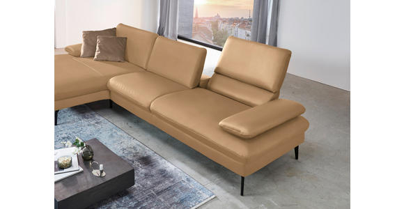 ECKSOFA in Echtleder Honig 157/325 cm - Schwarz/Honig, Design, Leder/Metall (157/325cm) - Dieter Knoll