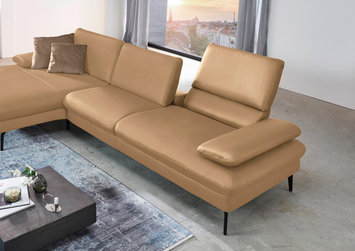 ECKSOFA in Echtleder Honig  157/325 cm  - Schwarz/Honig, Design, Leder/Metall (157/325cm) - Dieter Knoll