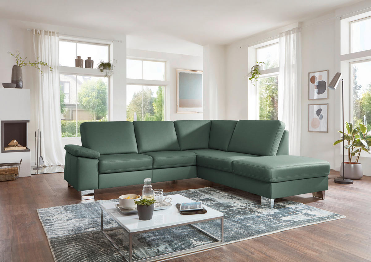 ECKSOFA  in Echtleder Opal  248/235 cm  - Opal/Alufarben, Design, Leder/Metall (248/235cm) - Beldomo Premium