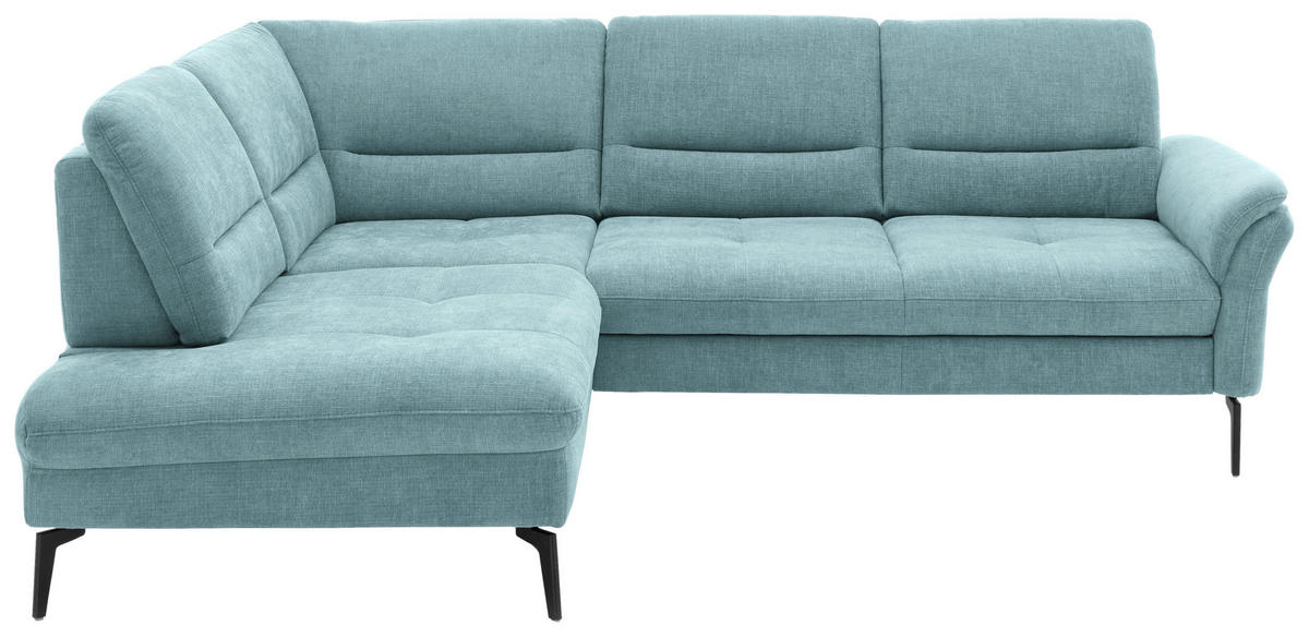 ECKSOFA in Webstoff Türkis  - Türkis/Schwarz, Design, Textil/Metall (206/256cm) - Beldomo System