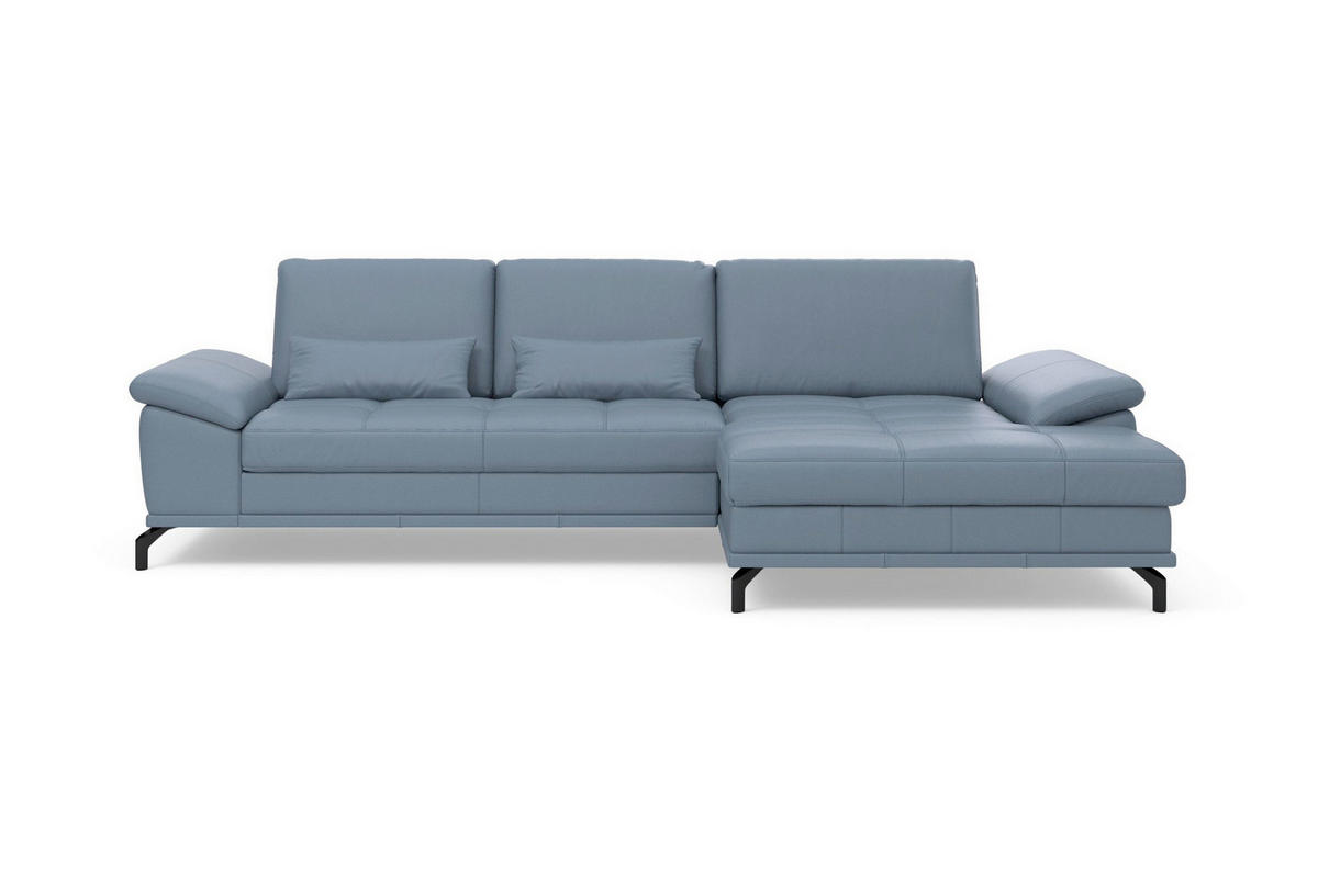 ECKSOFA COSTELLO E Graublau Echtleder Nierenkissen, Armteilverstellung, Sitztiefenverstellung  - Graublau/Schwarz, Basics, Leder/Textil (301/176cm) - Sit & More