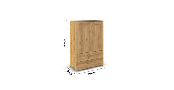 HIGHBOARD  in 80/119/42 cm  - Eichefarben/Silberfarben, Design, Holzwerkstoff/Kunststoff (80/119/42cm) - Novel
