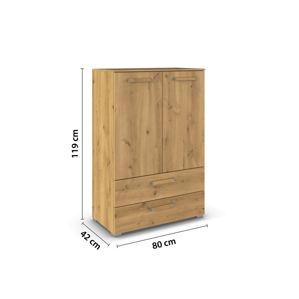 KOMMODE  in 80/119/42 cm  - Eichefarben/Silberfarben, Design, Holzwerkstoff/Kunststoff (80/119/42cm) - Novel