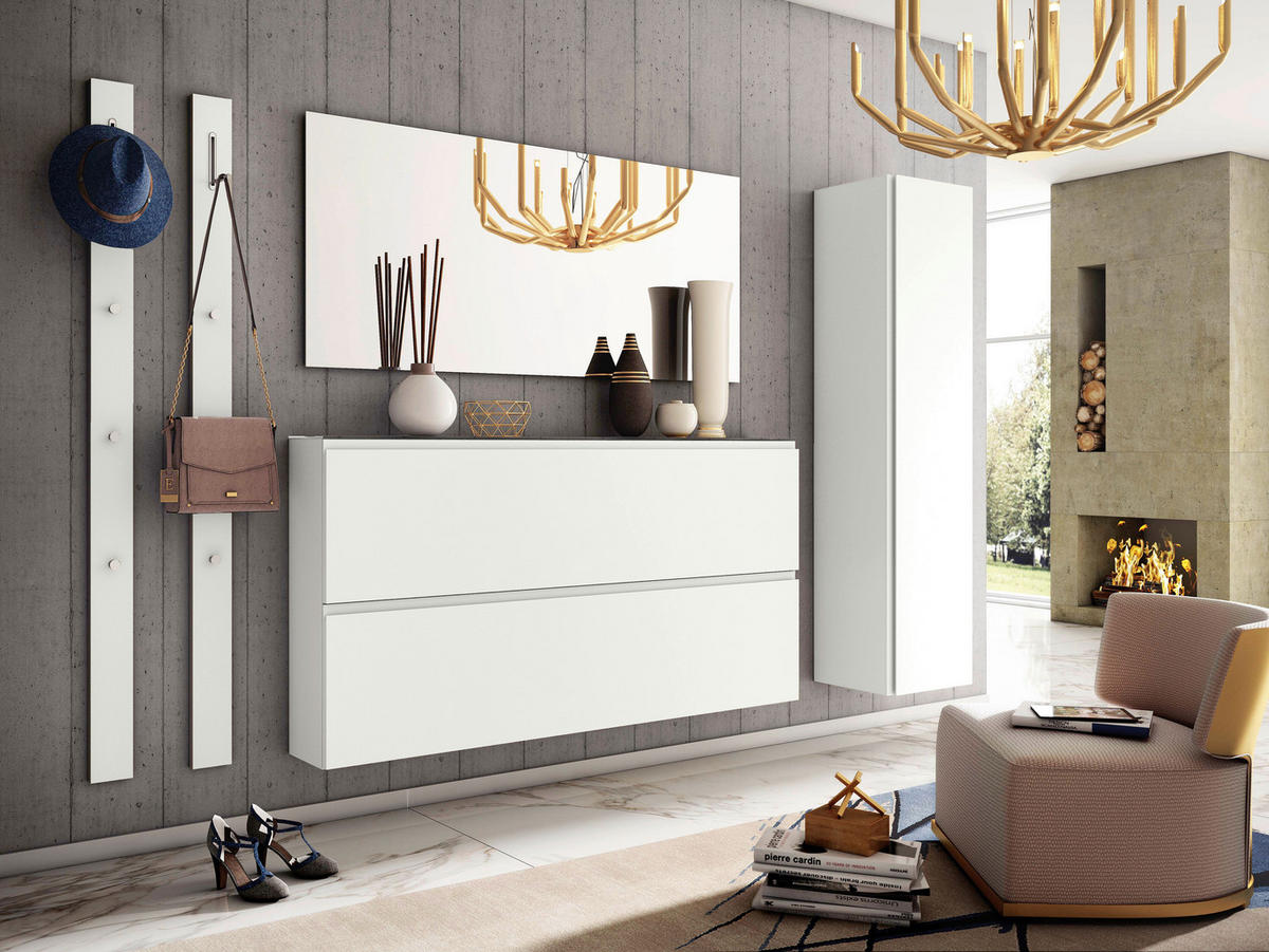 SCHUHKIPPER Gardasee  in 160/81/22 cm  - Weiss, Design, Glas/Holzwerkstoff (160/81/22cm) - Moderano