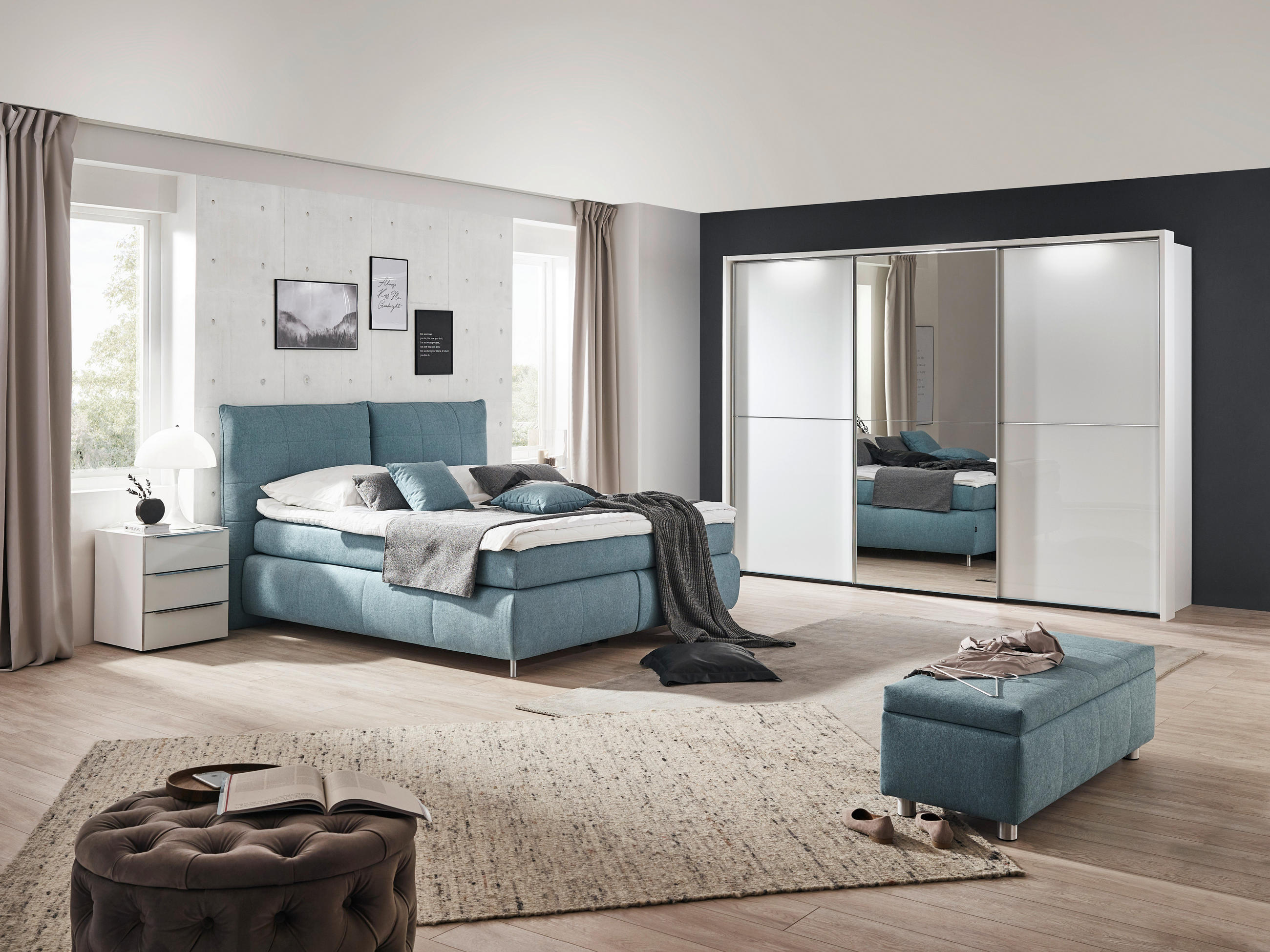 POSTELJA BOXSPRING 180 cm   x 200 cm  , tekstil modra  - barve nerjavečega jekla/modra, Konvencionalno, tekstil (180/200cm) - Dieter Knoll