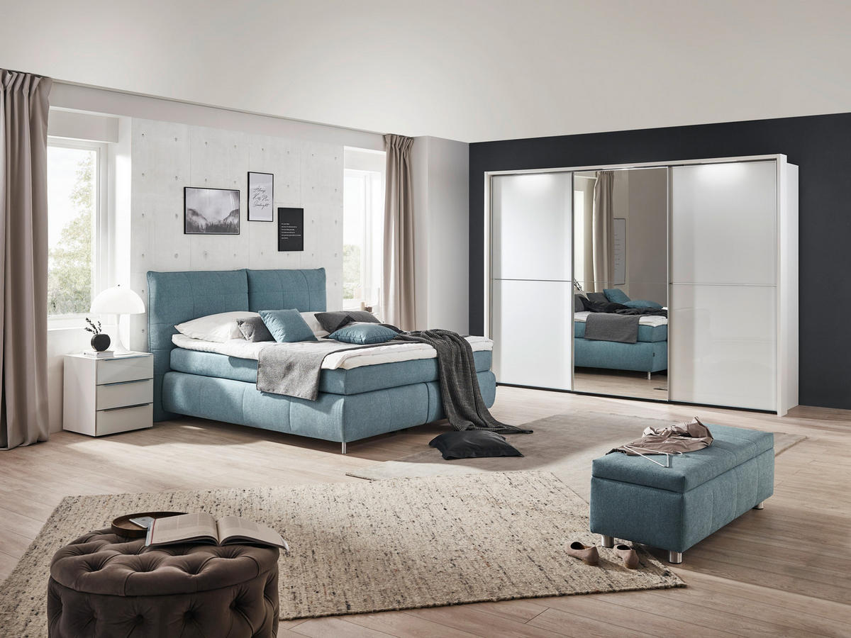 BOXSPRINGBETT 160/200 cm  in Blau  - Blau/Edelstahlfarben, Konventionell, Textil (160/200cm) - Dieter Knoll