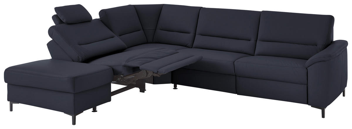 ECKSOFA  in Echtleder Dunkelblau  249/290 cm  - Schwarz/Dunkelblau, KONVENTIONELL, Leder/Metall (249/290cm) - Beldomo Premium