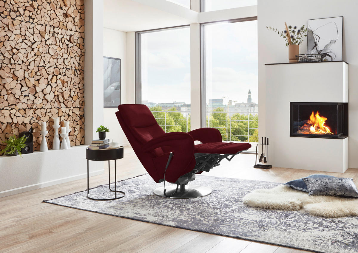 RELAXSESSEL in Leder Bordeaux  - Chromfarben/Bordeaux, Design, Leder/Metall (77/110/87cm) - Valdera