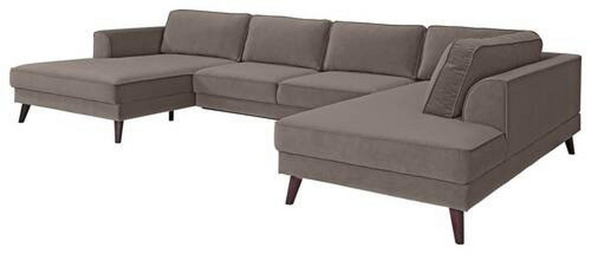 WOHNLANDSCHAFT in Velours Taupe  - Taupe/Wengefarben, Modern, Holz/Textil (169/348/201cm) - Trendmanufaktur