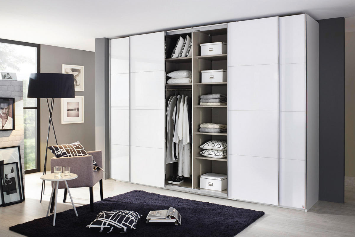 SCHWEBETÜRENSCHRANK 316/235/68 cm 4-türig Weiß  - Chromfarben/Weiß, Design, Glas/Holzwerkstoff (316/235/68cm) - Novel