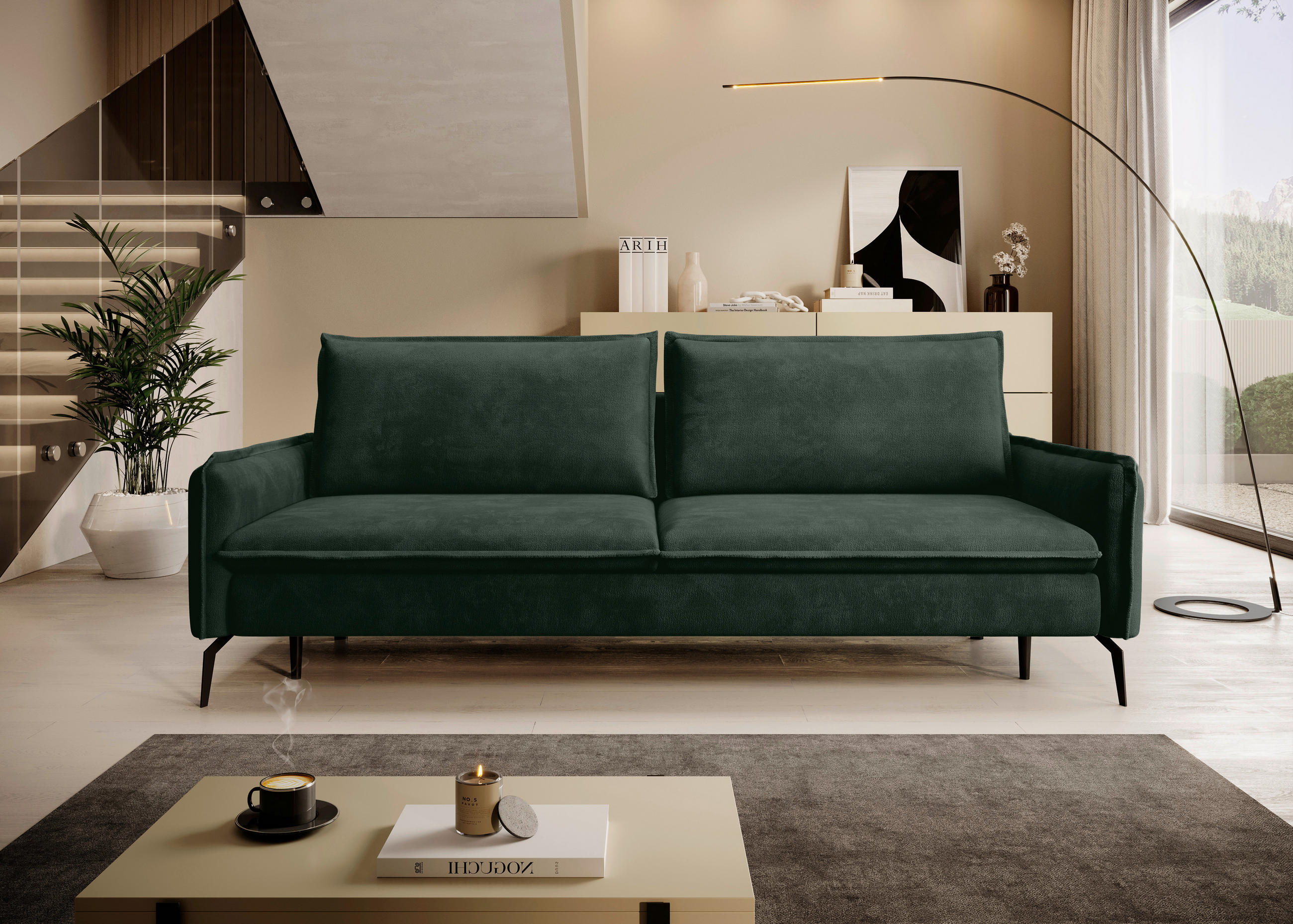 SCHLAFSOFA Chenille Waldgrün  - Waldgrün/Schwarz, KONVENTIONELL, Textil/Metall (223/89/107cm) - Carryhome