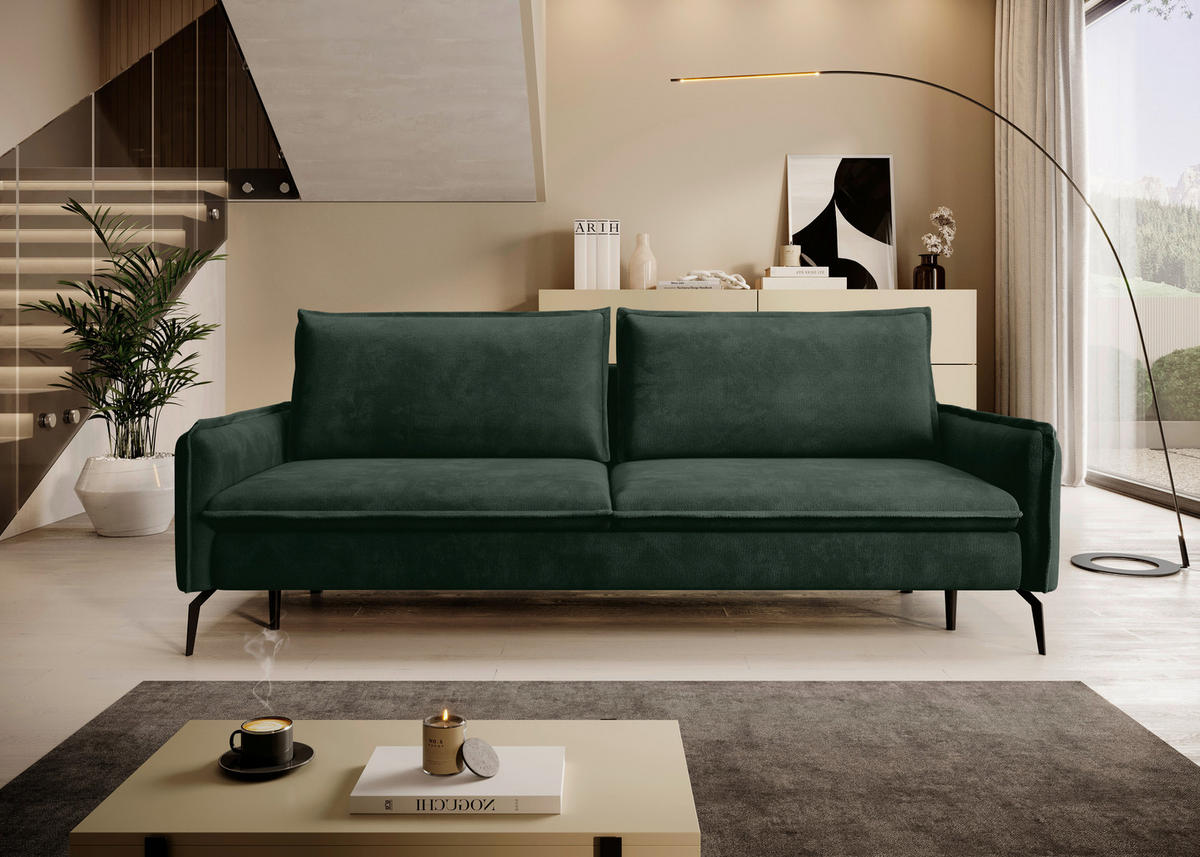 SCHLAFSOFA Chenille Waldgrün  - Waldgrün/Schwarz, KONVENTIONELL, Textil/Metall (223/89/107cm) - Carryhome