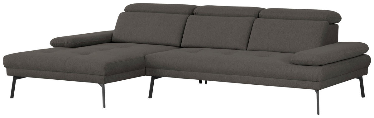 ECKSOFA More_LZ in Webstoff Anthrazit  188/296 cm  - Anthrazit/Schwarz, Design, Textil/Metall (188/296cm) - Xora