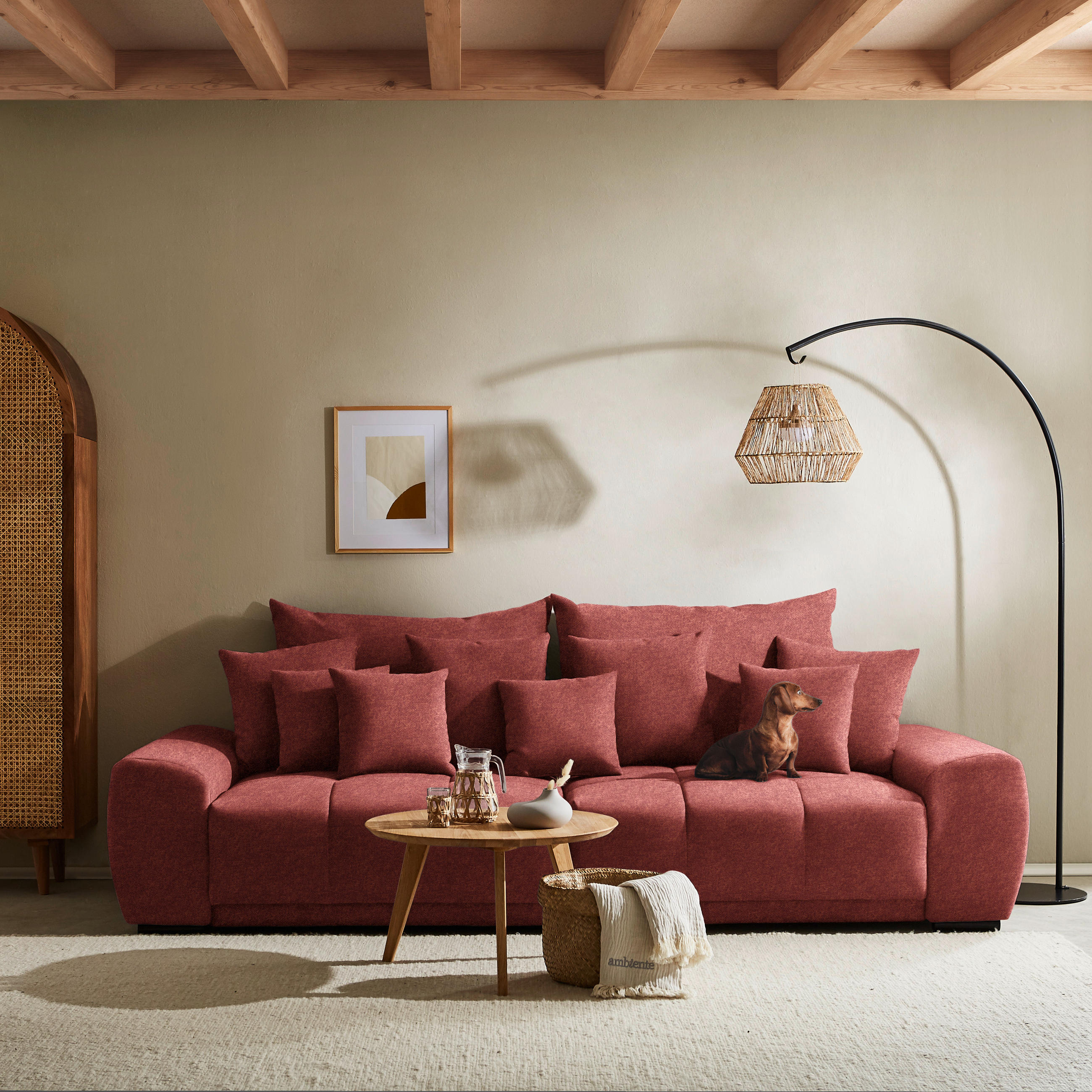 BIGSOFA in Samt Hellrot  - Hellrot/Schwarz, Konventionell, Holz/Textil (280/67/120cm) - Carryhome