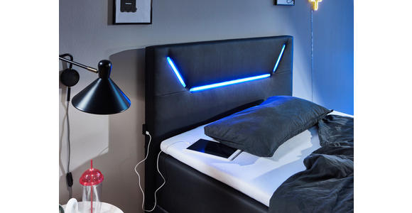 BOXSPRINGBETT 120/200 cm,  in Schwarz  - Silberfarben/Schwarz, Trend, Kunststoff/Textil (120/200cm) - Xora