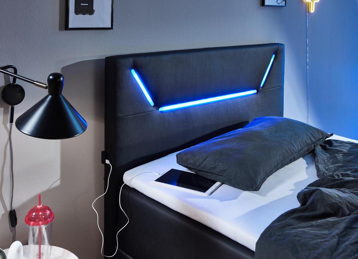 BOXSPRINGBETT 120/200 cm,  in Schwarz  - Silberfarben/Schwarz, Trend, Kunststoff/Textil (120/200cm) - Xora