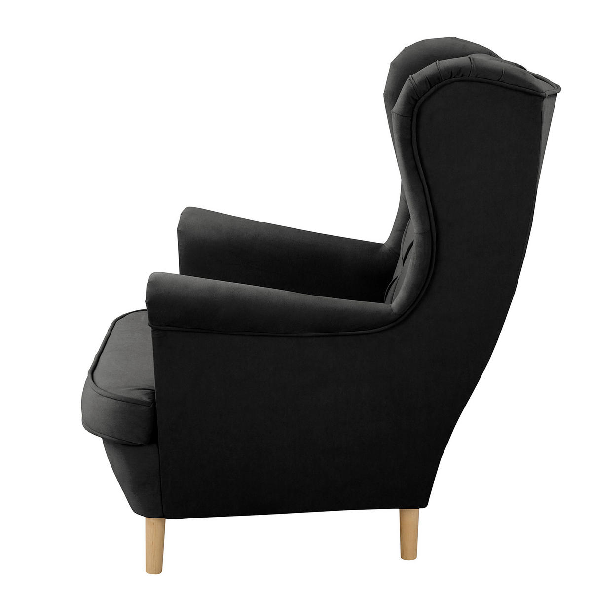 OHRENSESSEL Samt Schwarz  - Schwarz/Naturfarben, Design, Holz/Textil (84/105/90cm) - P & B