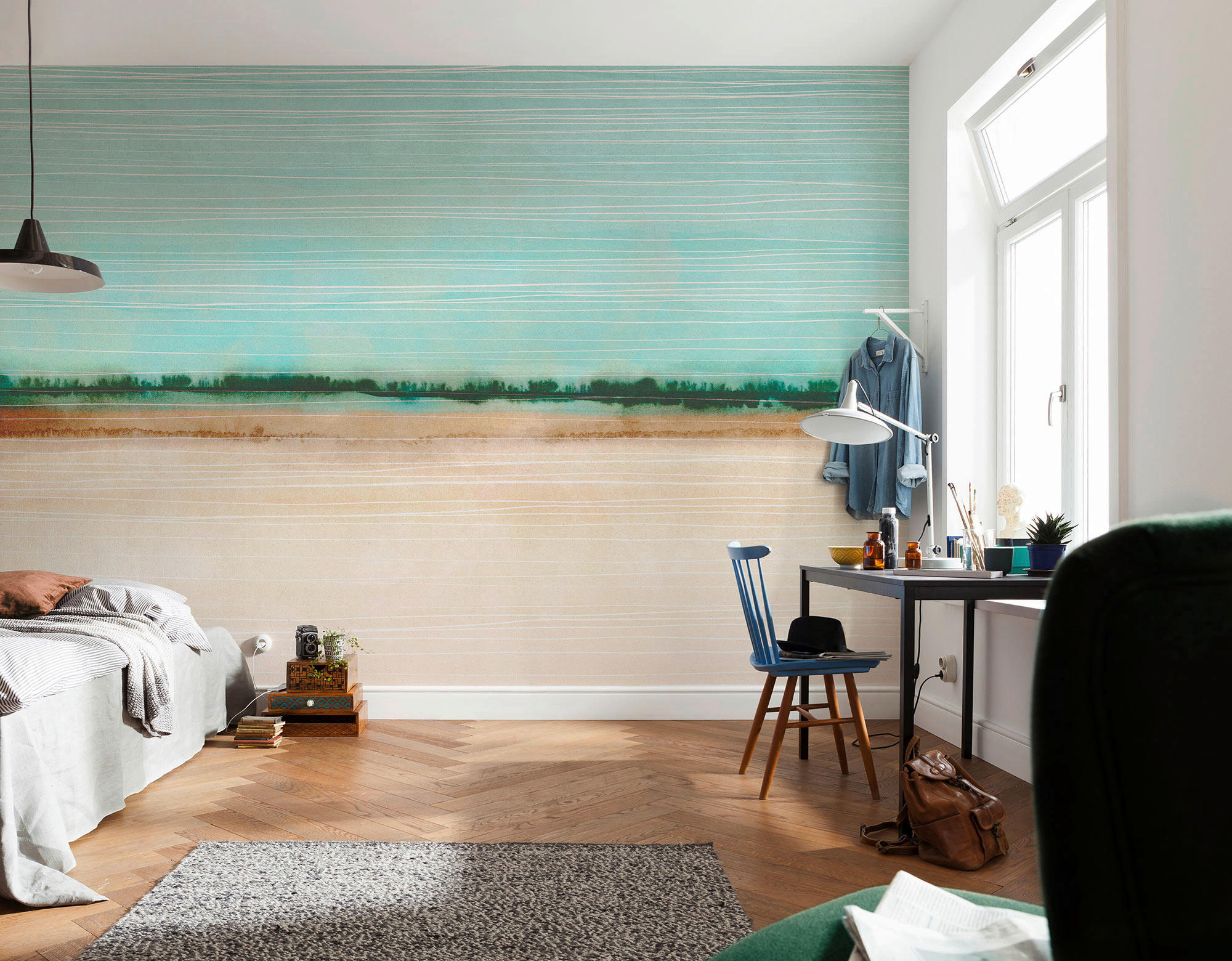 VLIESTAPETE  - Türkis/Braun, Basics (350/250cm) - Xora