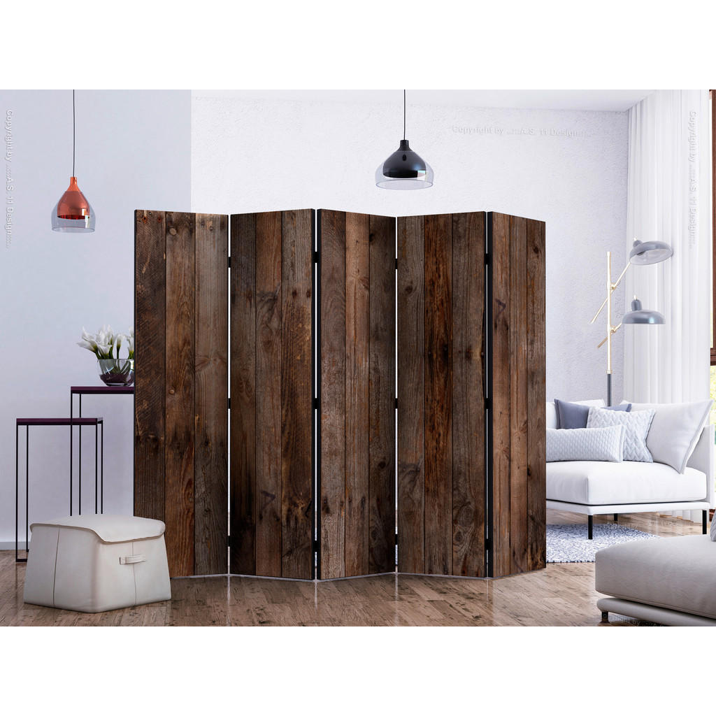 Thumbnail - artgeist Paravent, Braun, Cappuccino, Holz, Kunststoff, Textil, Kiefer, massiv, Holzoptik, 225x172x3 cm, Motiv auf Vorde...