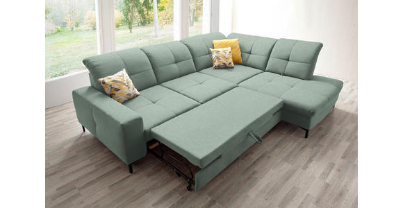 ECKSOFA in Chenille Mintgrün 310/240 cm - Schwarz/Mintgrün, Design, Textil/Metall (310/240cm) - Xora