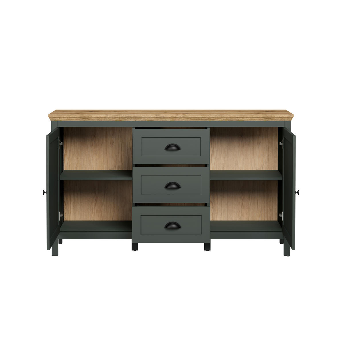SIDEBOARD STANTON 146/86/45 cm 3 Schublade(n)  - Waldgrün/Schwarz, Design, Holzwerkstoff/Kunststoff (146/86/45cm) - MID.YOU