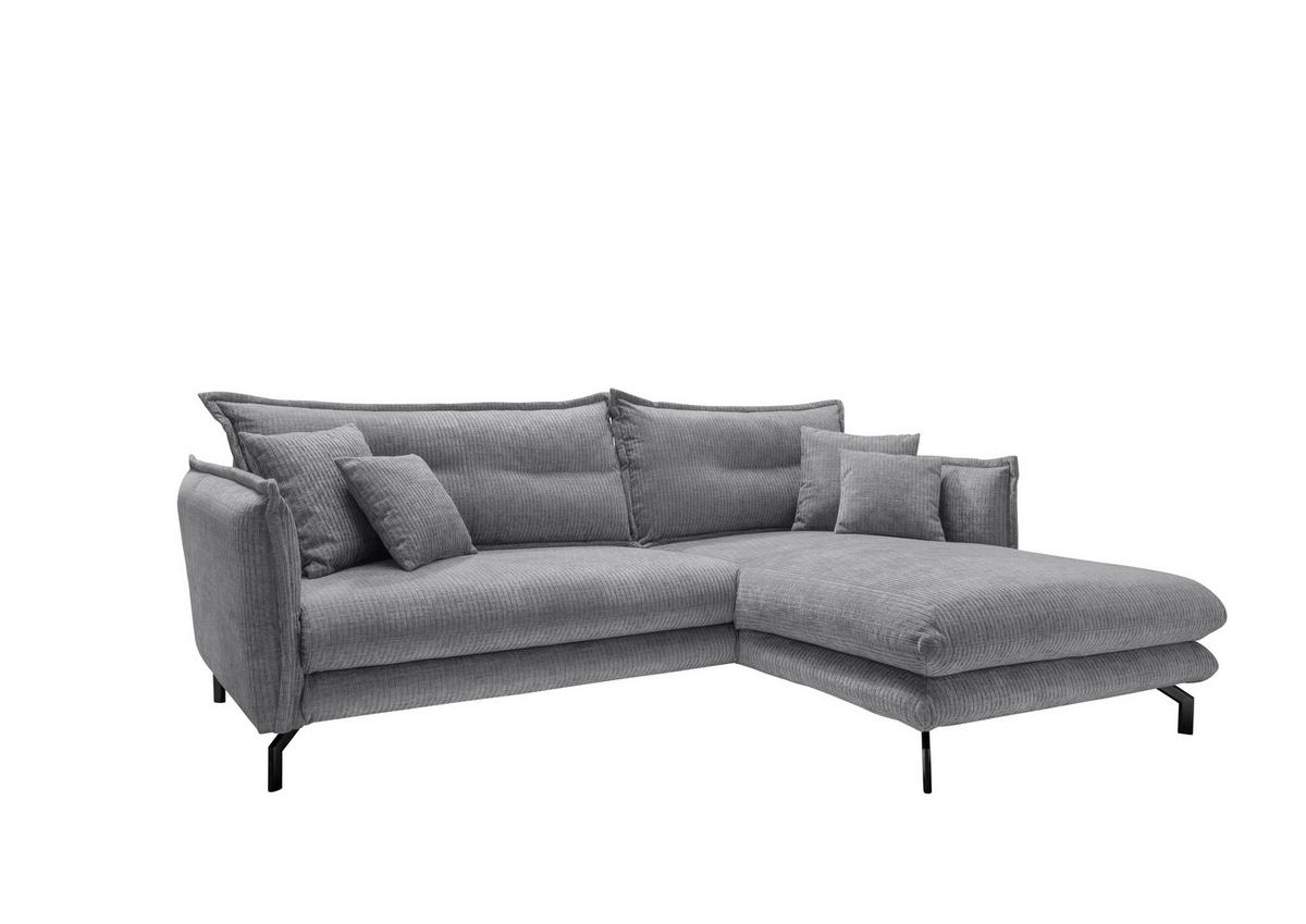 ECKSOFA in Velours Grau  - Schwarz/Grau, Design, Textil/Metall (255/180cm) - Livetastic