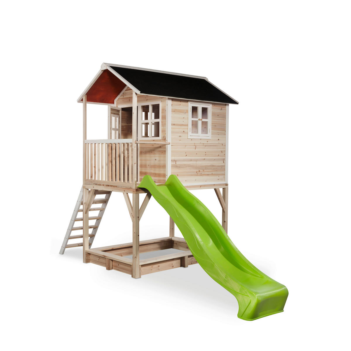 SPIELTURM  - Naturfarben/Hellgrün, KONVENTIONELL, Holz (391/190/269cm) - EXIT Toys