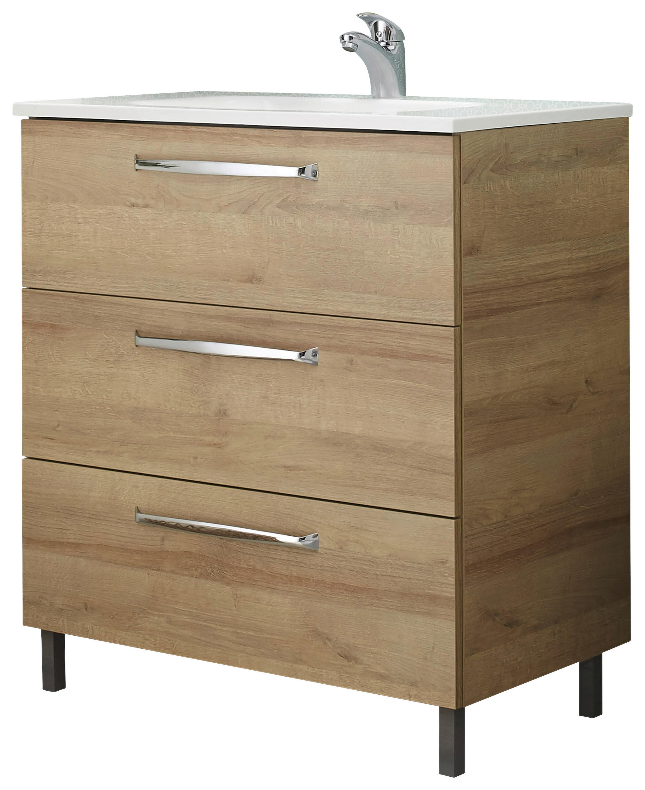 WASCHTISCHUNTERSCHRANK  - Chromfarben/Eichefarben, KONVENTIONELL, Holzwerkstoff/Kunststoff (80/77/43cm) - Xora