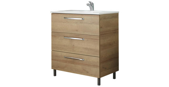 WASCHTISCHUNTERSCHRANK  - Chromfarben/Eichefarben, KONVENTIONELL, Holzwerkstoff/Kunststoff (80/77/43cm) - Xora
