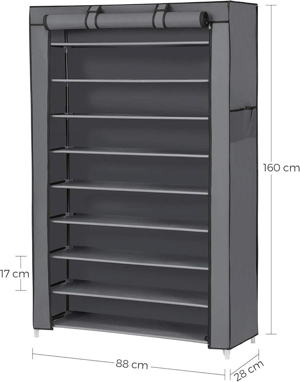 REGÁL NA TOPÁNKY, tmavosivá, 88/160/28 cm - sivá/biela, Basics, kov/textil (88/160/28cm)