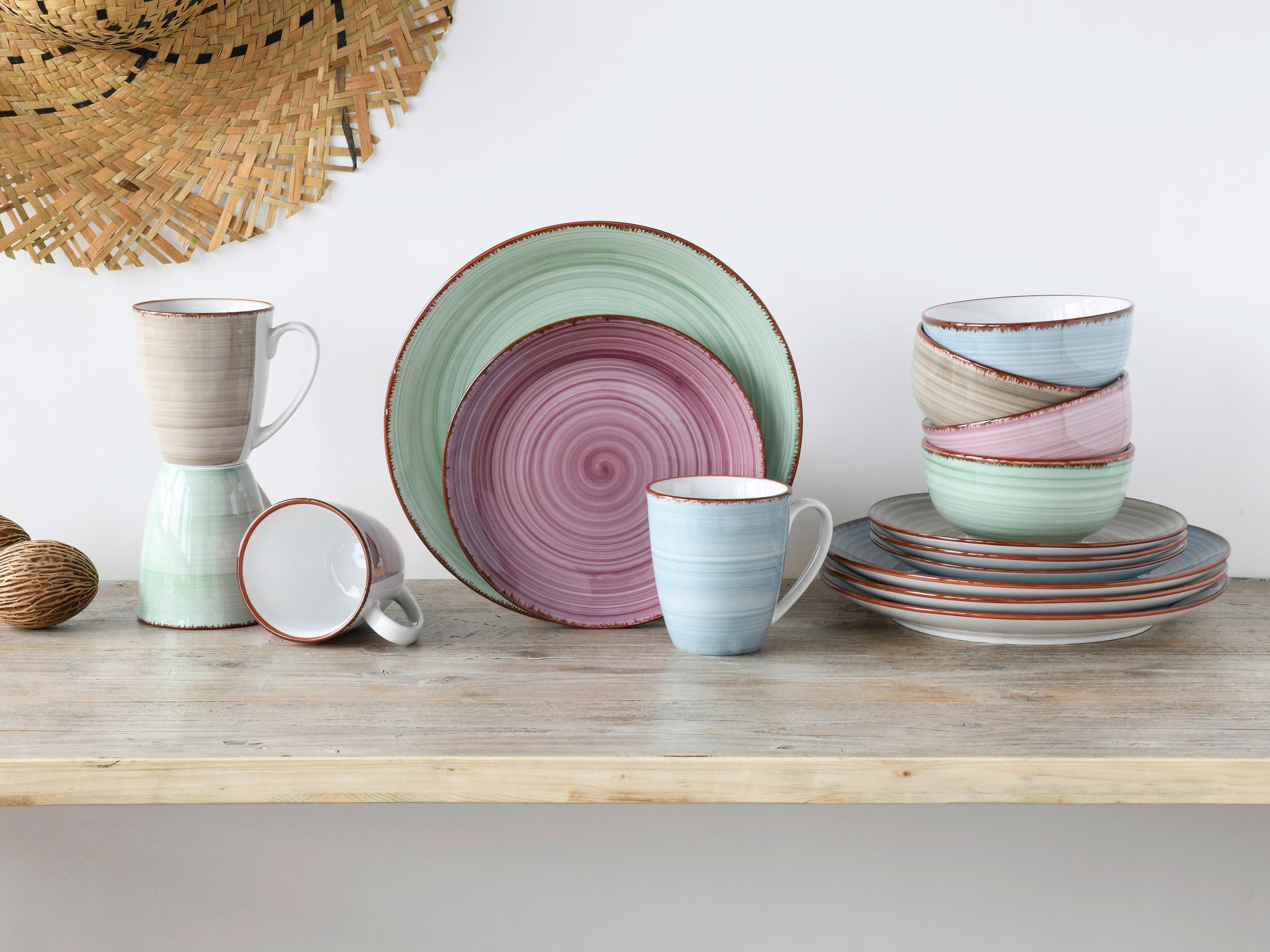 KOMBISERVICE Samba 16-teilig  - Blau/Rosa, Basics, Keramik (34/31/32cm) - Creatable