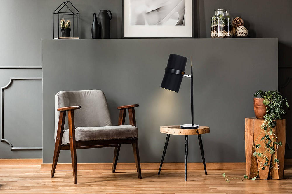 STOLNÁ LAMPA, E27, 25/29/69 cm - čierna, Trend, kov/textil (25/29/69cm) - P & B
