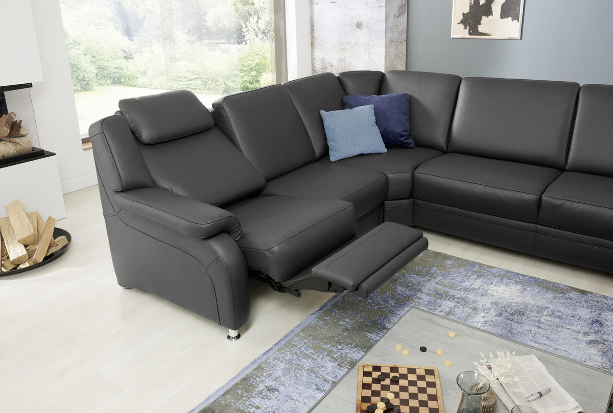 WOHNLANDSCHAFT in Echtleder Anthrazit  - Anthrazit/Alufarben, Konventionell, Leder/Metall (239/329/165cm) - Beldomo Premium