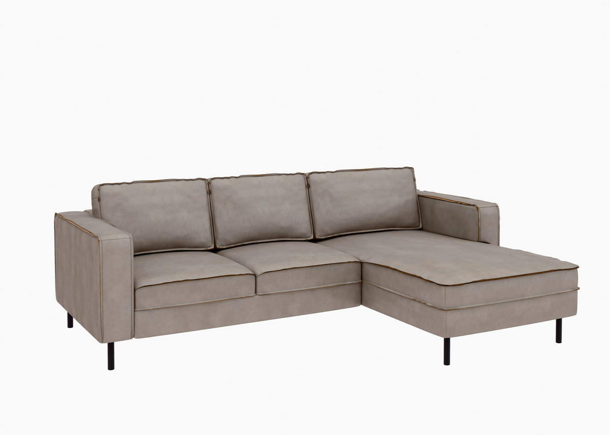 ECKSOFA Lederlook, Mikrofaser Echtleder Hellgrau  - Hellgrau/Schwarz, Modern, Leder/Textil (232/161cm) - Trendmanufaktur