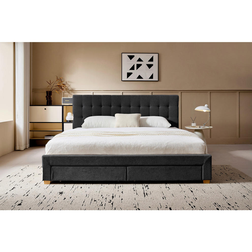 Thumbnail - Boxxx Polsterbett, Dunkelgrau, Holz, Pappel,Eiche, massiv, 140x200 cm, mit Schubkästen, in verschiedenen Größen erhältli...