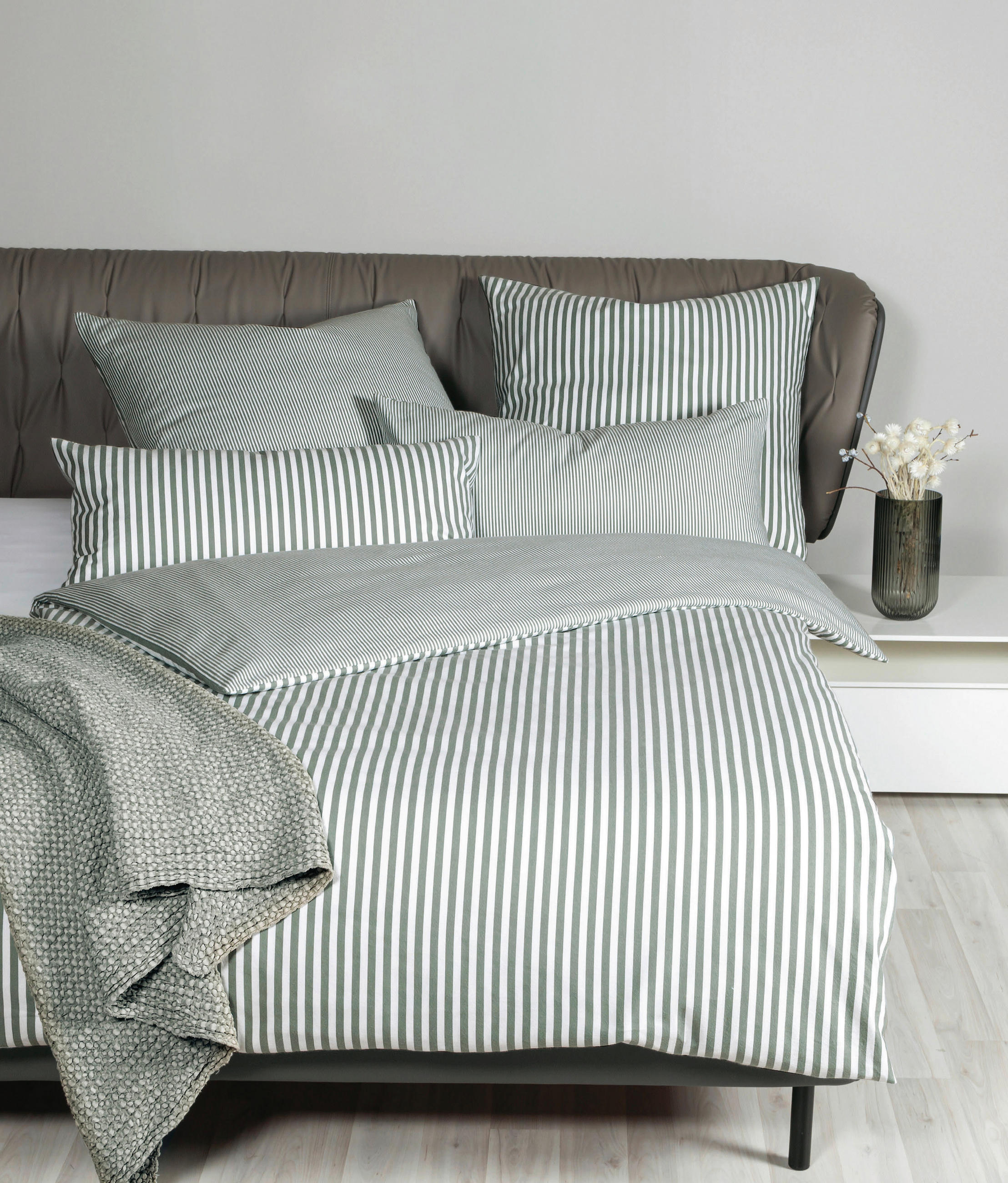 BETTWÄSCHE Chinchilla S Flanell 155/200 cm  - Salbeigrün/Weiß, Basics, Textil (155/200cm) - Janine