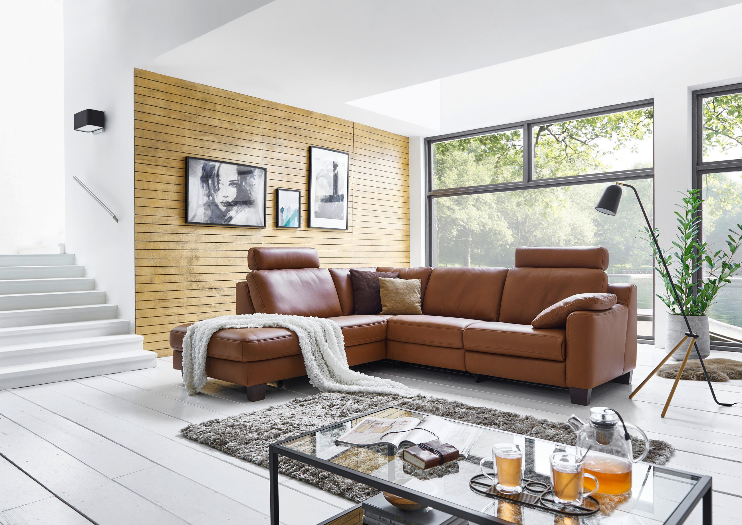 ECKSOFA in Echtleder Braun  - Eichefarben/Braun, Design, Leder/Holz (235/259cm) - Valdera
