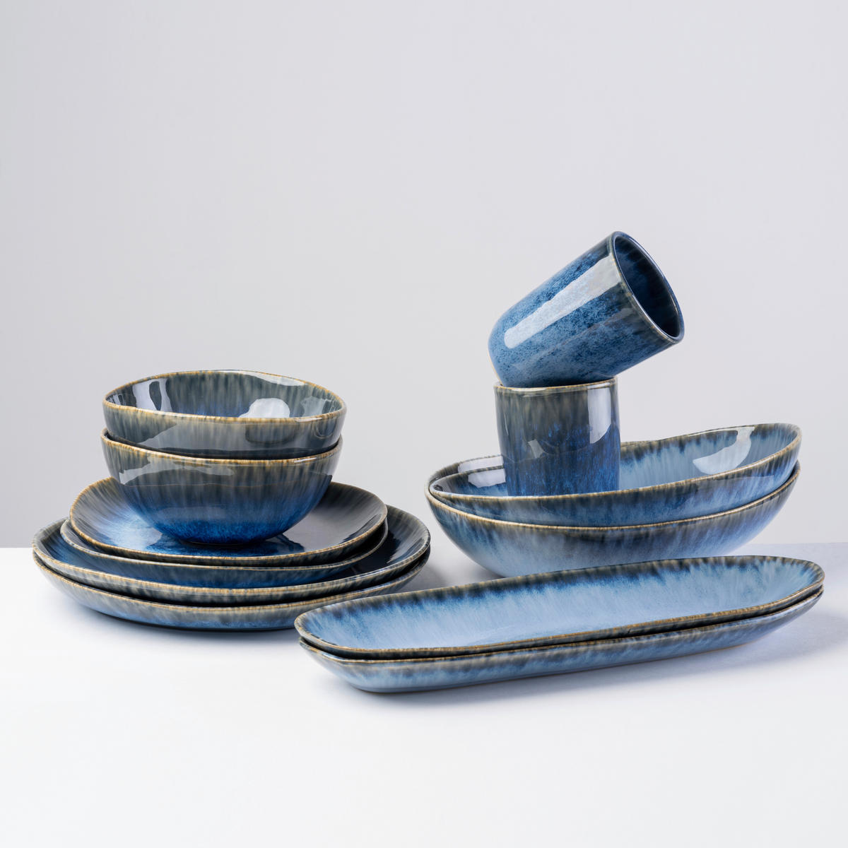 PLATTE WILDE SCHLUCHT  - Blau, Basics, Keramik (34/2,5/11,2cm) - Gipfelstück