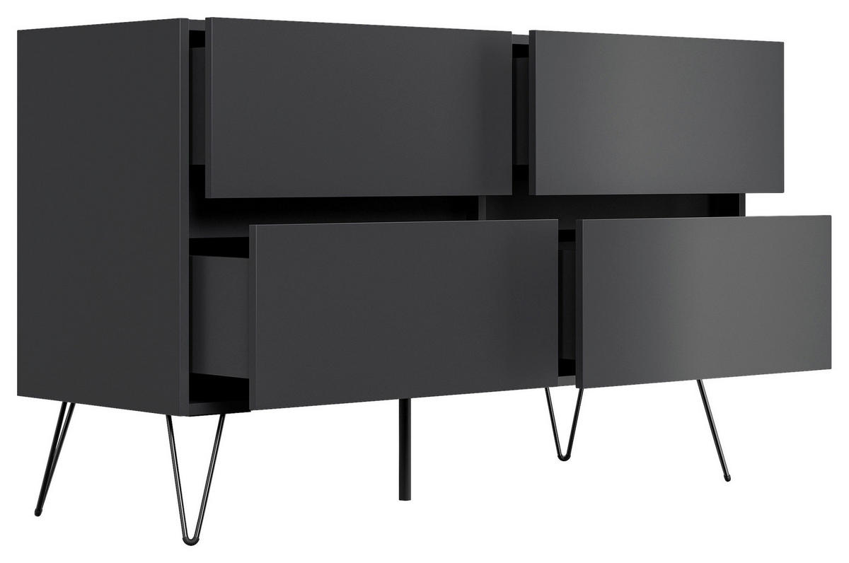 SIDEBOARD Posseik Industrial 119/75/42 cm 4 Schublade(n)  - Graphitfarben/Schwarz, Design, Holzwerkstoff/Metall (119/75/42cm) - MID.YOU
