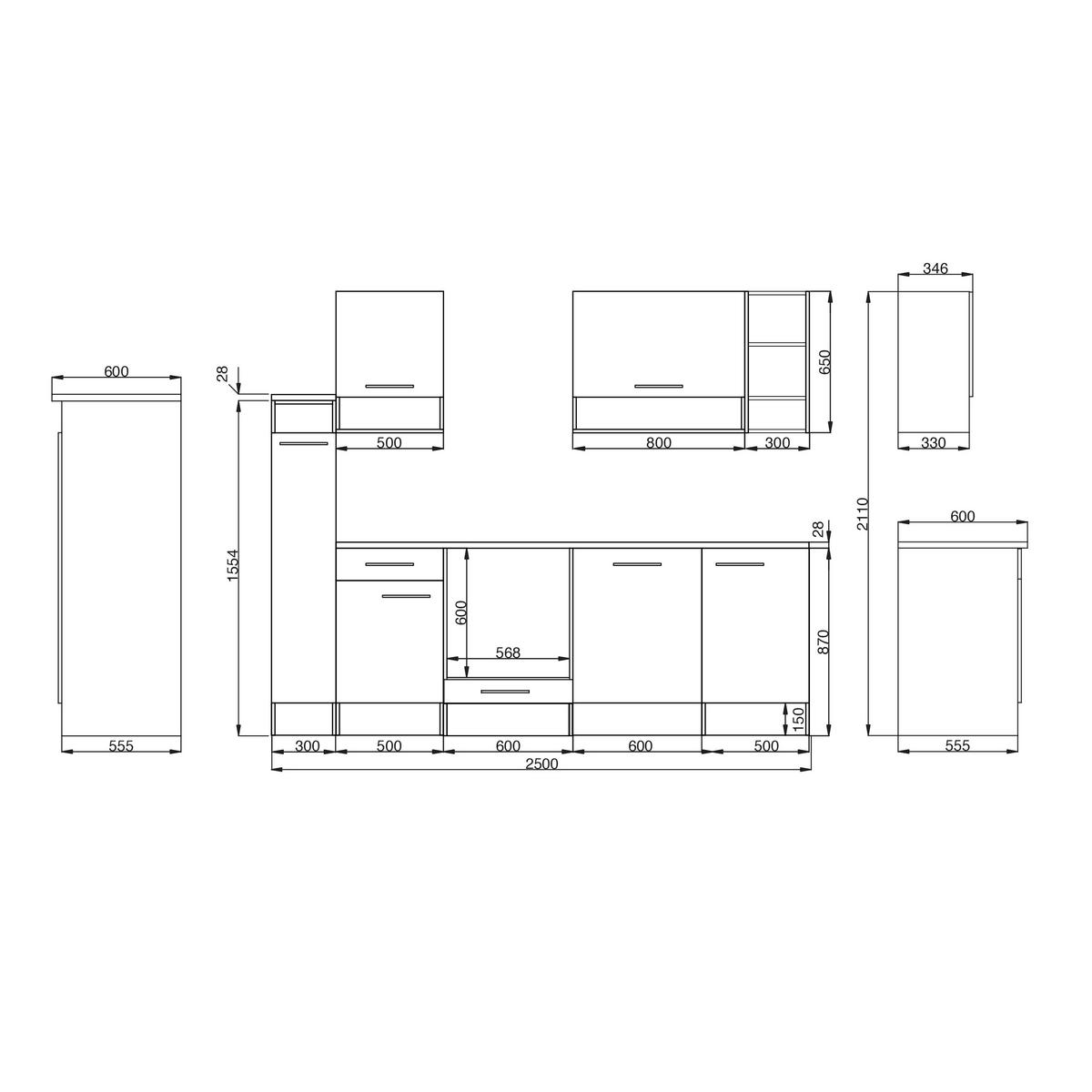 KÜCHENBLOCK 250 cm   in Eichefarben  - Weiss/Eichefarben, Basics, Holzwerkstoff (250cm) - Respekta