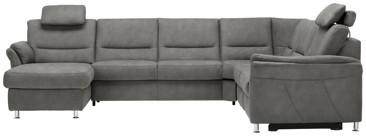 WOHNLANDSCHAFT in Mikrofaser Hellgrau  - Hellgrau/Alufarben, Konventionell, Textil/Metall (173/330/262cm) - Beldomo System