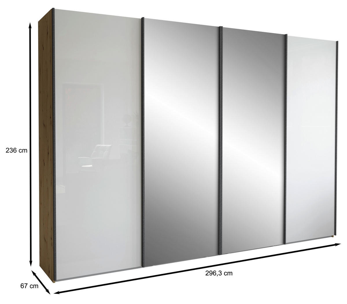SCHWEBETÜRENSCHRANK in Weiss, Eiche Bianco  - Schieferfarben/Weiss, Konventionell, Glas/Holzwerkstoff (300/236/67cm) - Dieter Knoll