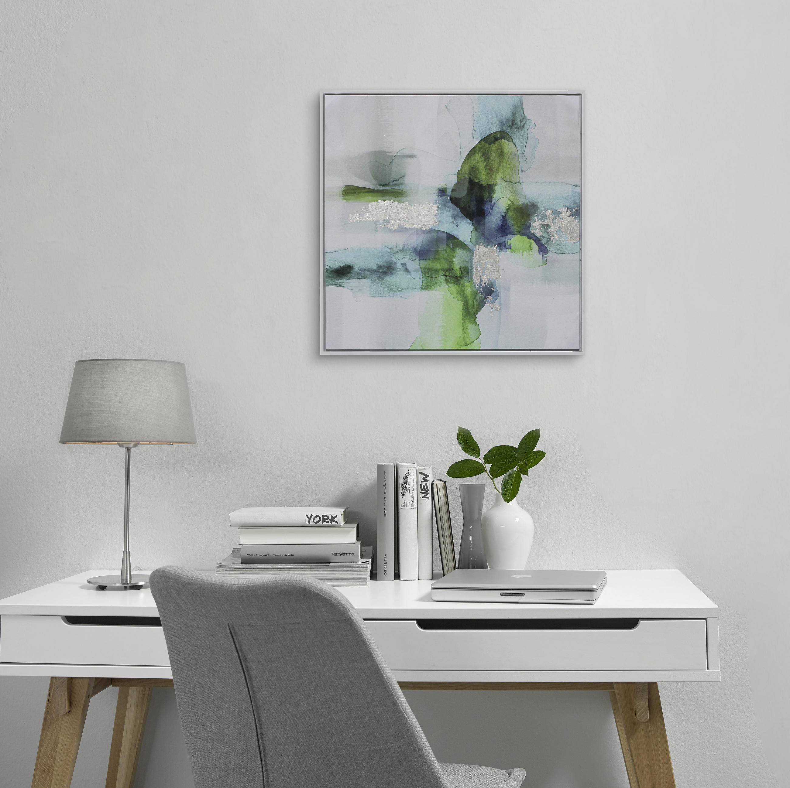 Uljena slika s okvirom  55/55 cm       - bijela/višebojno, Basics, drvo/tekstil (55/55cm) - Monee
