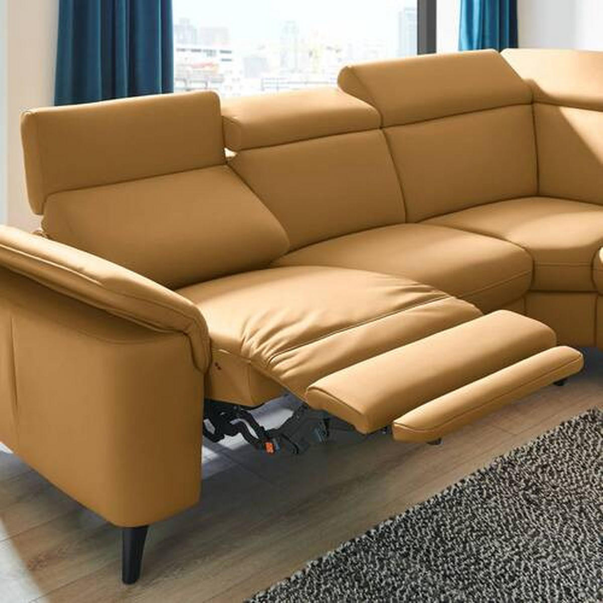 ECKSOFA in Echtleder Cognac  - Cognac/Schwarz, Design, Leder/Metall (285/239cm) - Cantus