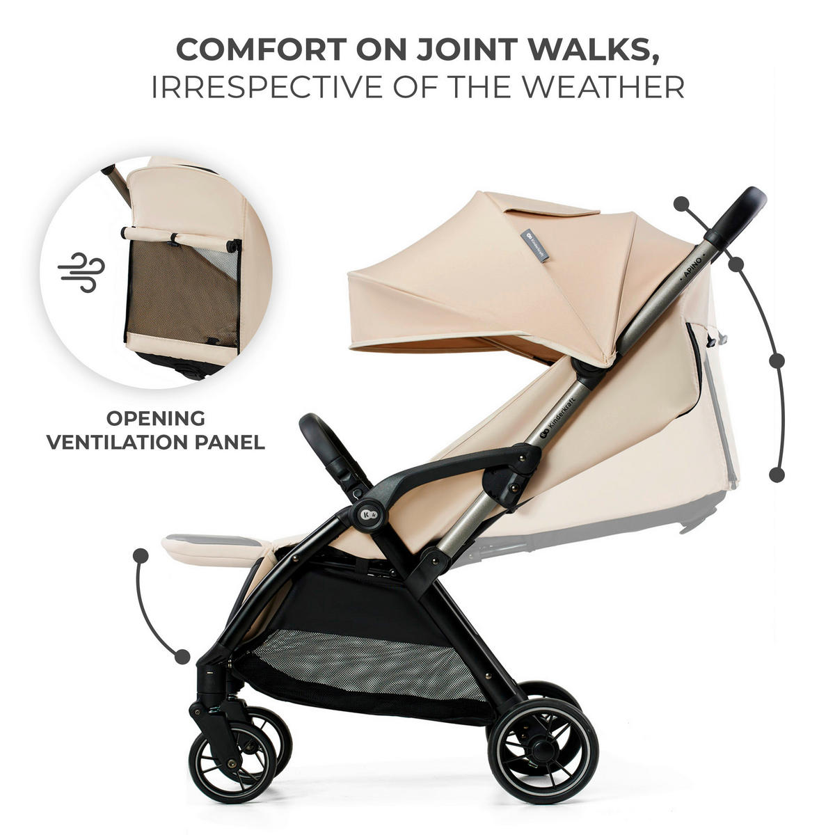 BUGGY Apino  - Beige/Schwarz, Basics (47/99/93cm) - kinderkraft