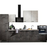 KÜCHENLEERBLOCK 340 cm   in Grau, Weiß, Eiche dunkel  - Eiche dunkel/Schwarz, Design, Holzwerkstoff/Metall (340cm) - Xora