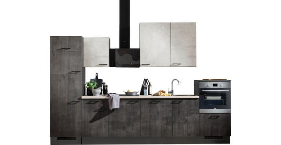 KÜCHENLEERBLOCK 340 cm   in Grau, Weiß, Eiche dunkel  - Eiche dunkel/Schwarz, Design, Holzwerkstoff/Metall (340cm) - Xora