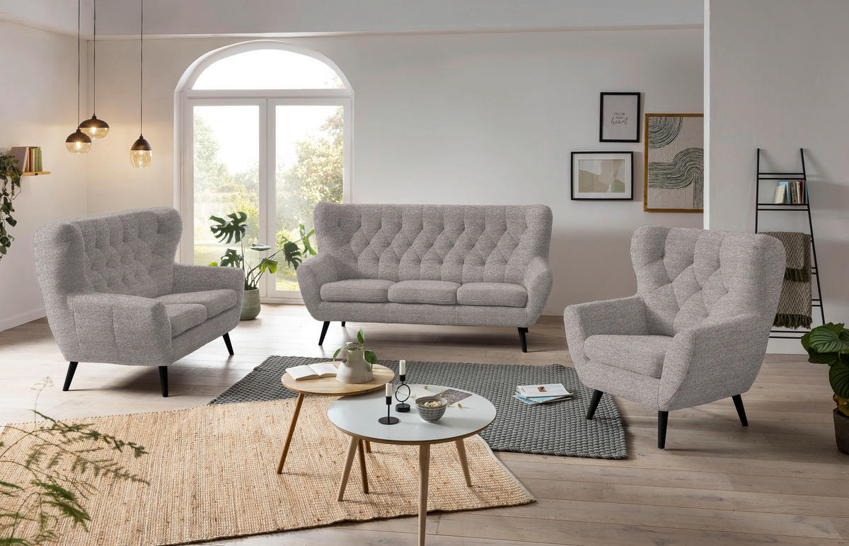 2-SITZER-SOFA in Flachgewebe Taupe  - Taupe/Schwarz, Design, Holz/Textil (137/101/95cm) - Stylife