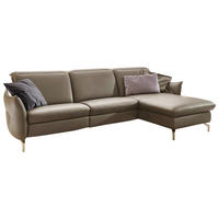 ECKSOFA in Echtleder Fango  - Fango/Nickelfarben, Modern, Leder/Metall (263/179cm) - Livetastic