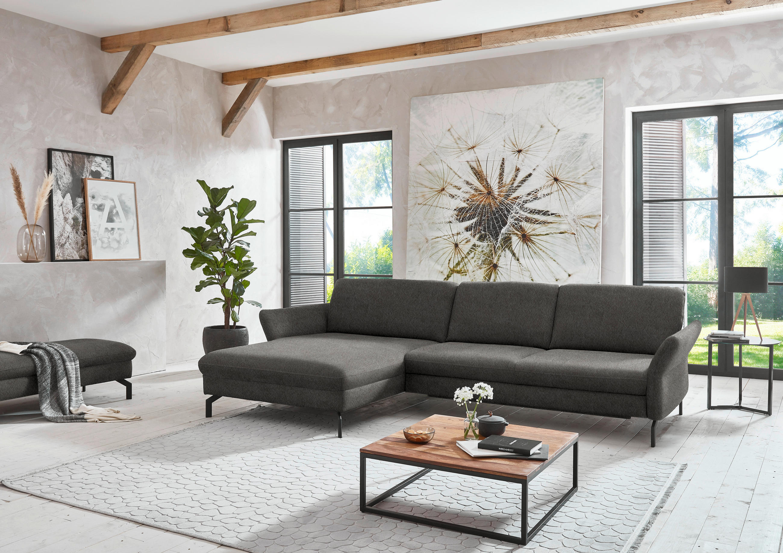 ECKSOFA in Velours Grau  - Schwarz/Grau, Design, Textil/Metall (179/306cm) - Beldomo System